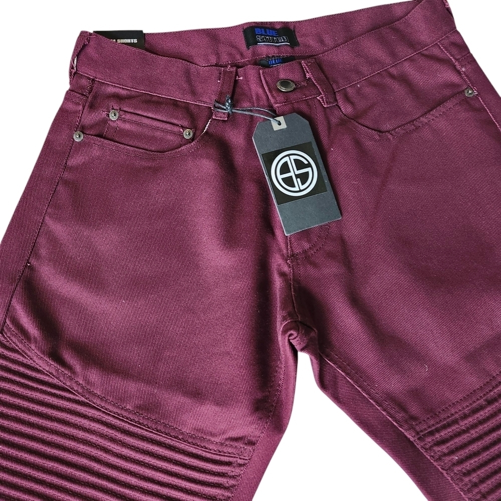 Denim Burgundy Biker Moto Shorts - Men’s - Picture 3 of 6